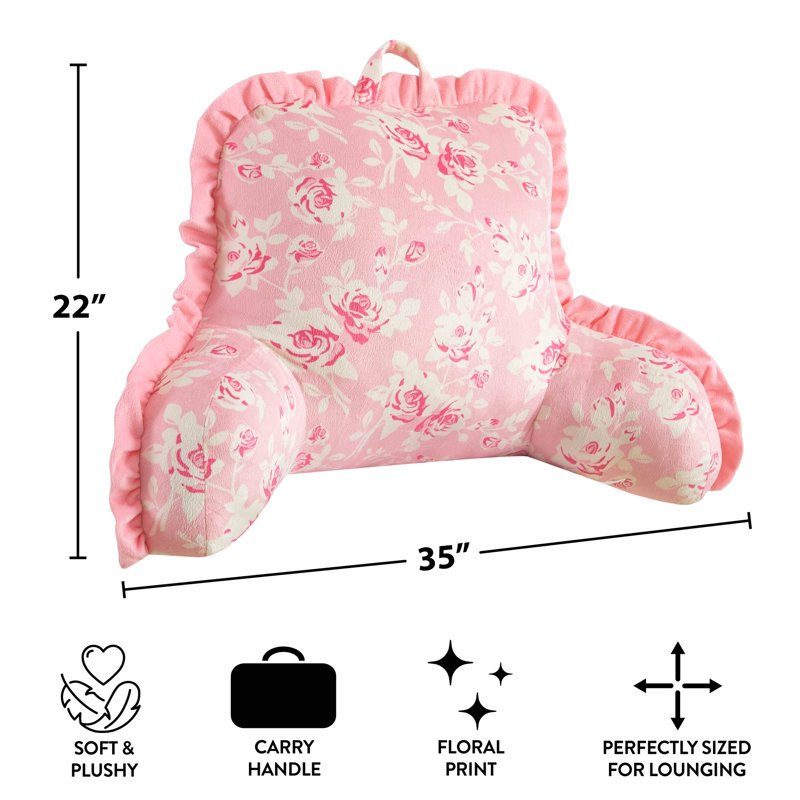 Pink Rose Backrest Pillow with Ruffle Trim - Supportive Indoor Cushion