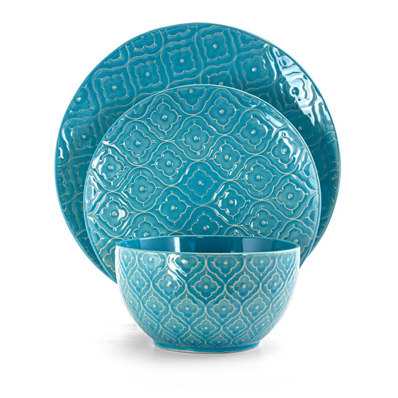 Aqua Lily 16-Piece Stoneware Dinnerware Set for 4
