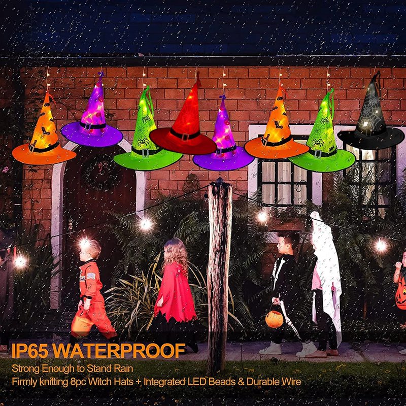 Halloween Witch Hat Lights Decorations Outdoor - 5pcs Glowing String Lights with 8 Modes & Waterproof - Lighted Witch Hat Variation
