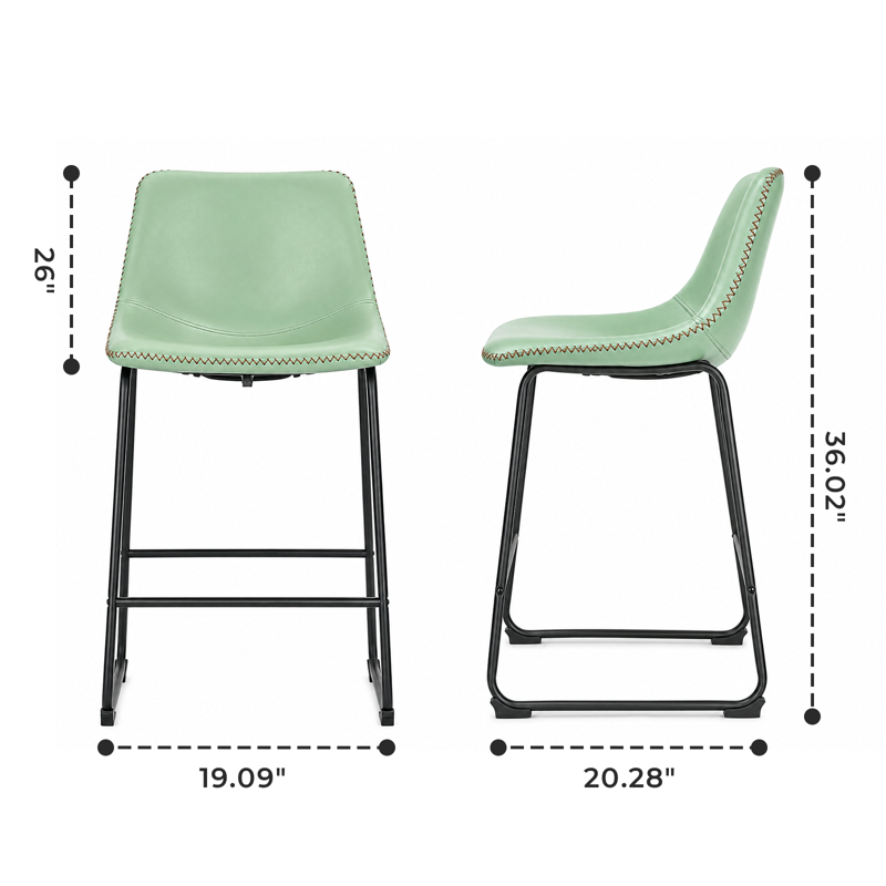 26-Inch Counter Height Bar Stools Set of 2 - Green Industrial Faux Leather