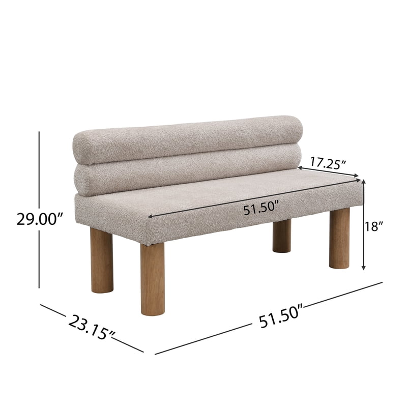 Modern Boucle Upholstered Dining Bench - Light Gray
