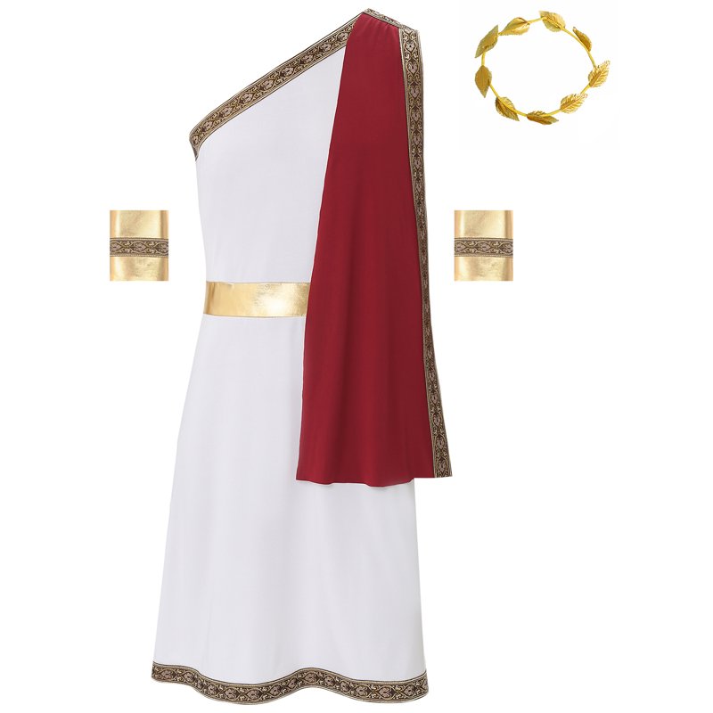 Mens Greek Roman Toga Costume with Sleeves - Burgundy-S