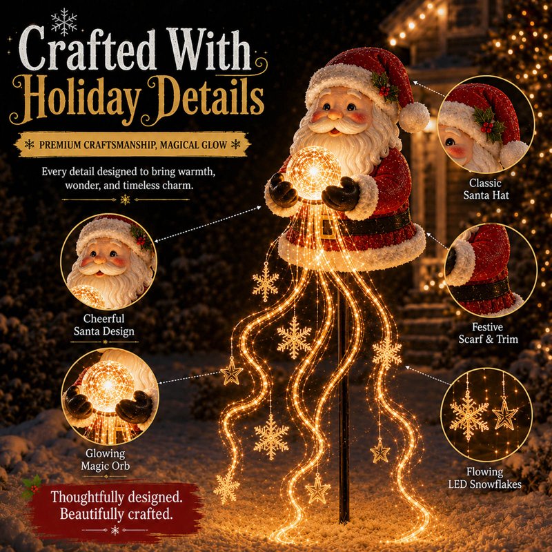 Santa Claus Garden Stake Light with Flowing Snowflake LED Christmas Decor - Variation B2
