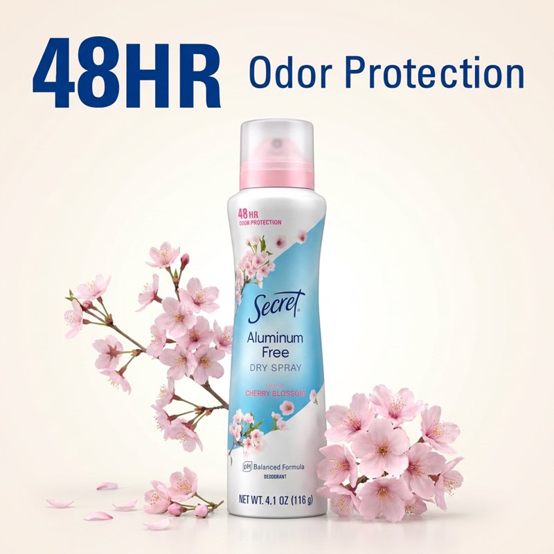 Aluminum Free Dry Spray Deodorant for Women, Cherry Blossom, 4.1 oz
