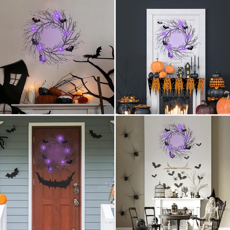 Halloween Wreath G - 13 Inch Black Bare Branch Gothic Decor for Front Door or Fireplace