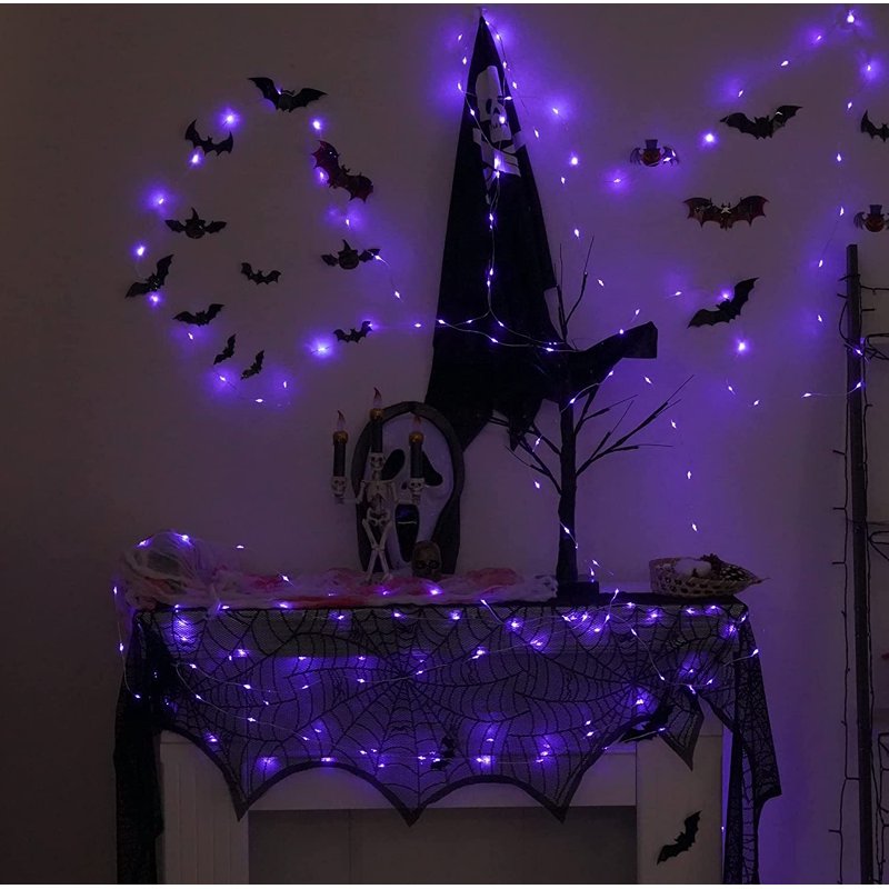 Purple Solar Fairy String Lights 33ft 100 LED Outdoor Waterproof 2 Pack with 8 Modes, Silver Wire for Garden Patio Halloween Christmas