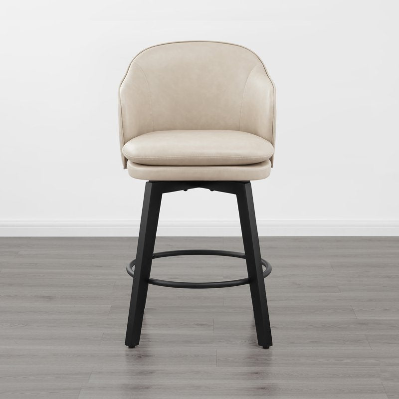 Counter Height Swivel Bar Stool Set of 2 - Beige Faux Leather