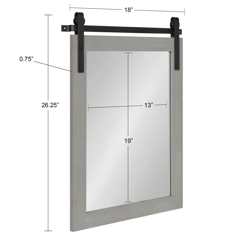 Farmhouse Wall Mirror - 18 x 26 Gray Barn Door-Inspired Rustic Frame