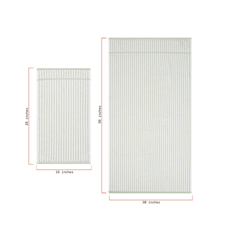 Stripe Hand Towel - Sage Green 100% Cotton Bathroom Accessory, 28x16 Inches