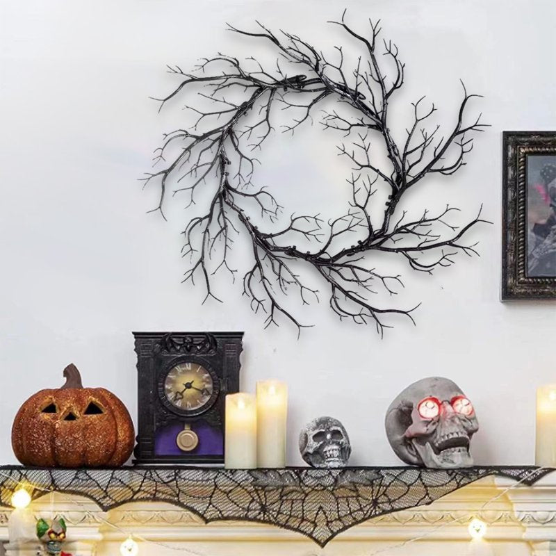 Halloween Wreath Artificial Front Door Decor Indoor Outdoor Black Spooky Decor