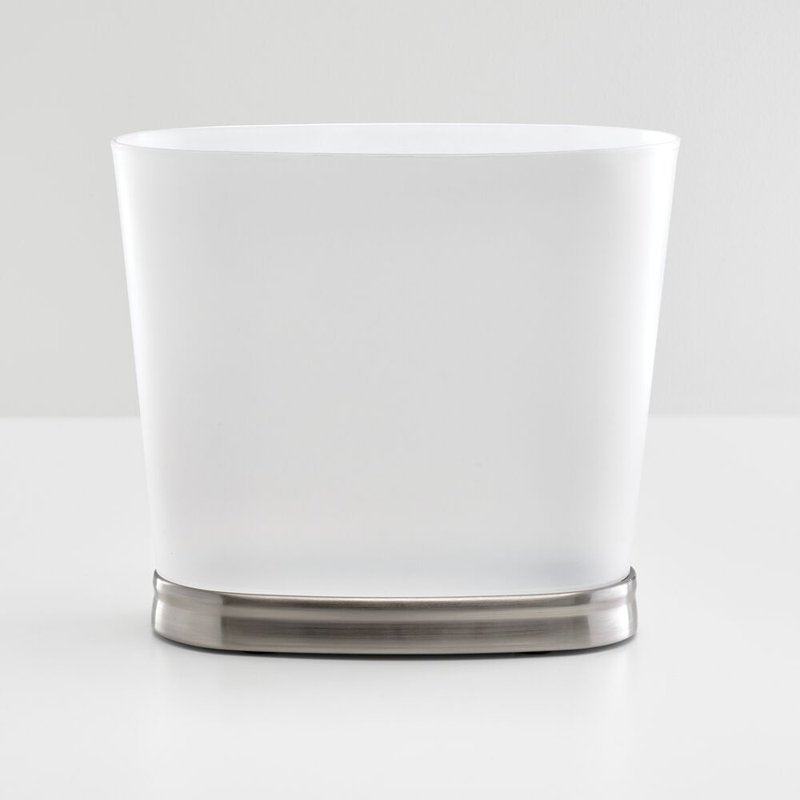 Compact Oval Trash Can - Modern Plastic Garbage Bin, White