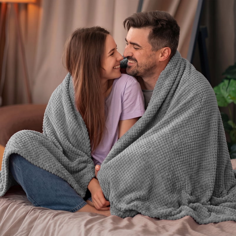 Queen Plush Texture Blanket - Ultra Soft Lightweight All-Season Throw - Grey - Charcoal Variation