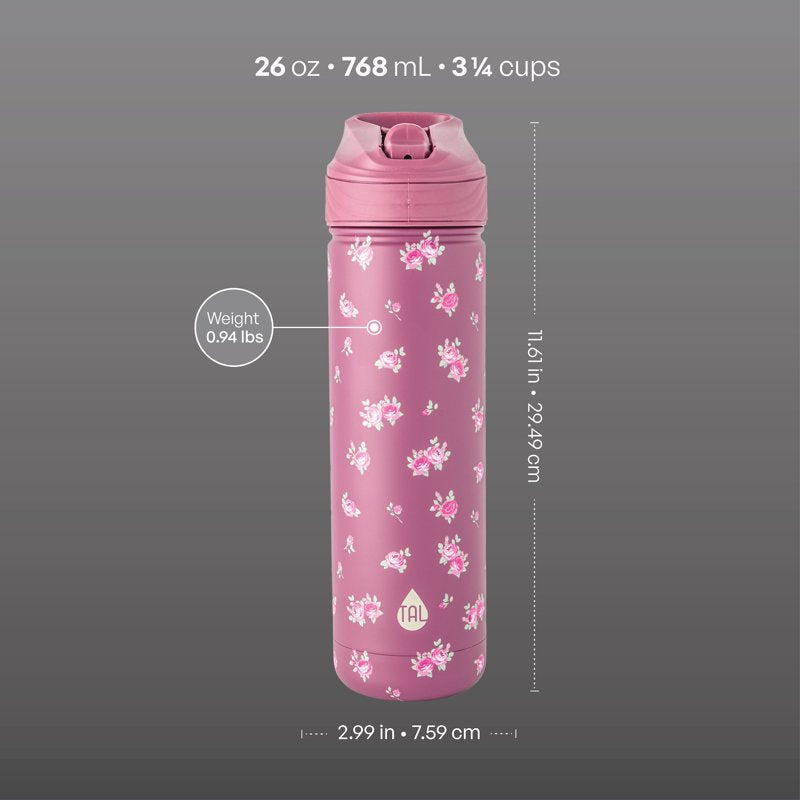 26oz Stainless Steel Ranger Water Bottle with Easy Sip Straw - Berry Floral
