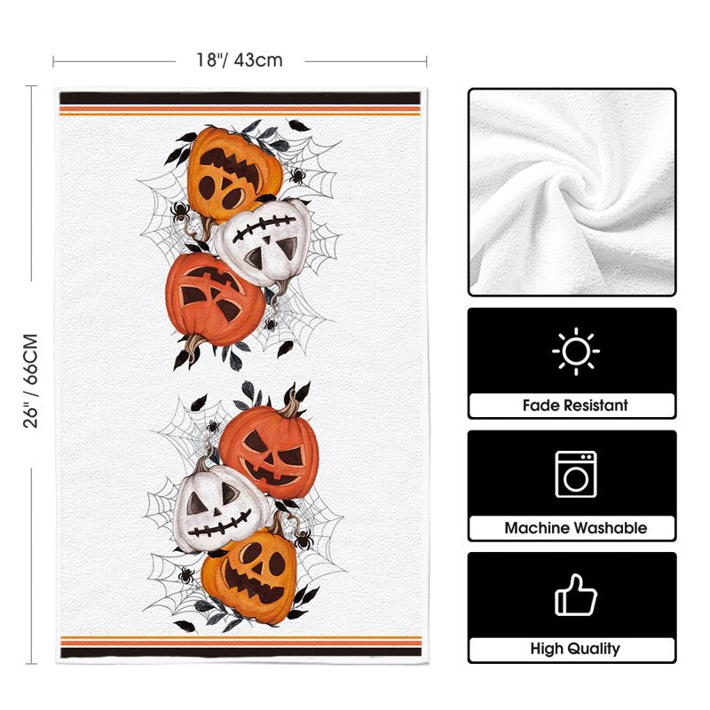 Halloween Spider Web Jack-O'-Lantern Kitchen Dish Towels Set of 2 - 18x26 F Variation