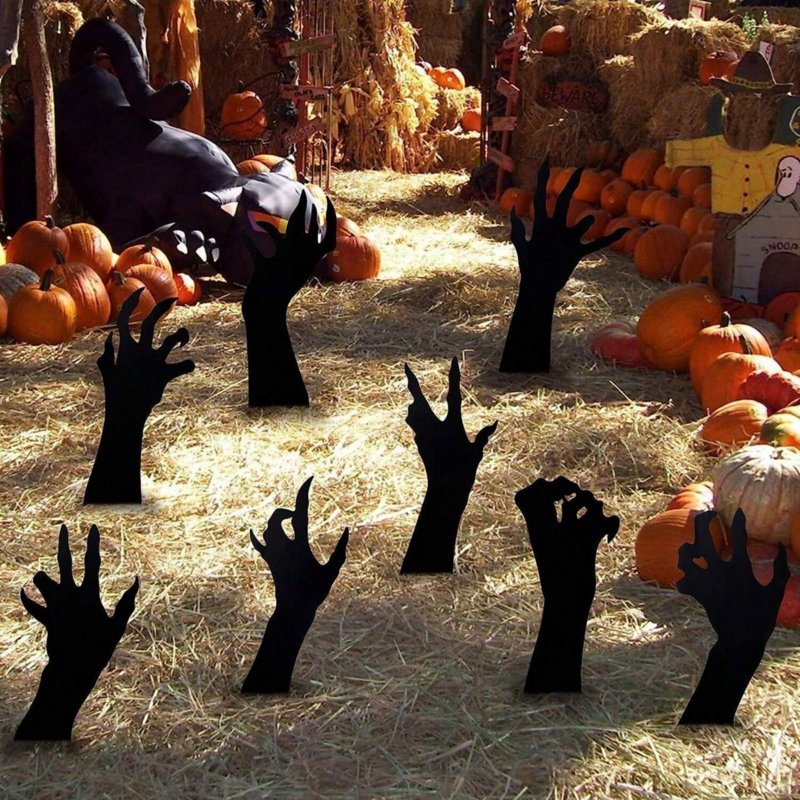 Halloween Metal Ghost Hand Yard Stakes - Black Ground Insert Ornaments - Variation Q#1