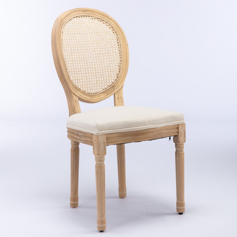 French Style Dining Chairs - Upholstered Set of 2, Beige A