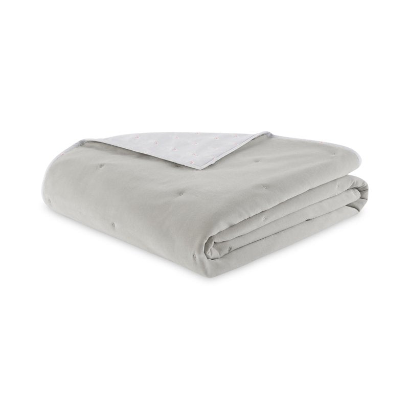 Reversible King Quilt - Floral Sage Green Velvet & Patterned Cotton, Drew Barrymore Signature