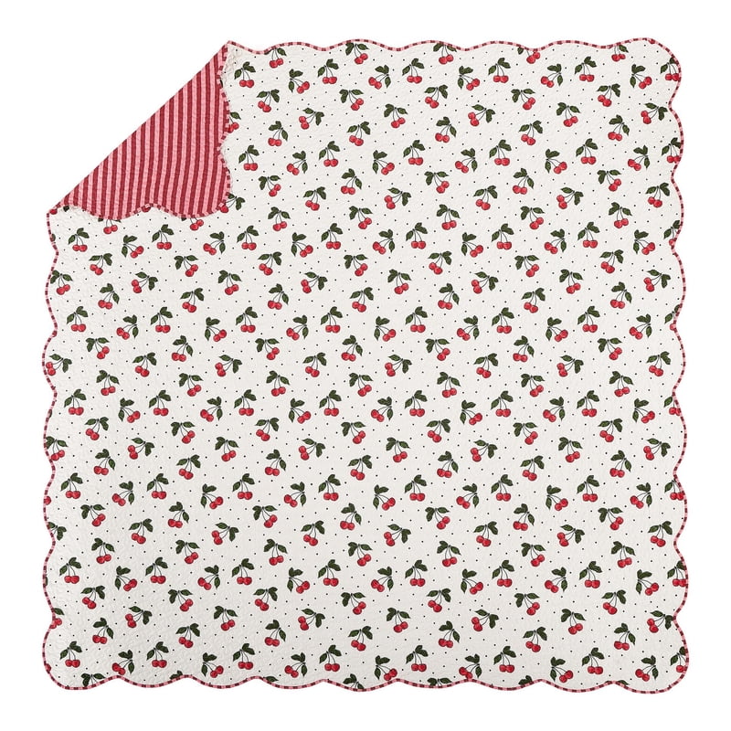 Cherry Reversible Quilt Set Twin XL - All Ages, Scalloped Edges, Soft Polyester