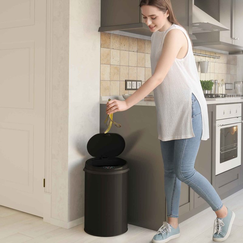 8 Gallon Touchless Sensor Trash Can - Matte Black Stainless Steel
