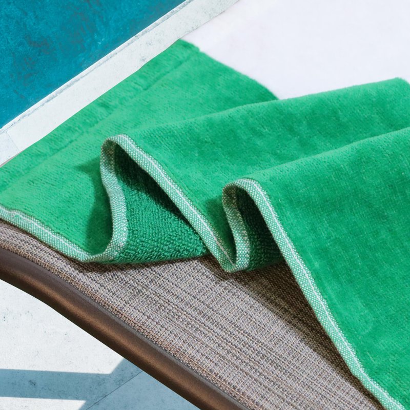 Cotton Lounge Chair Cover - Green, Cabana Stripe, Fits Standard & Oversized, OEKO-TEX Certified, Pack of 1