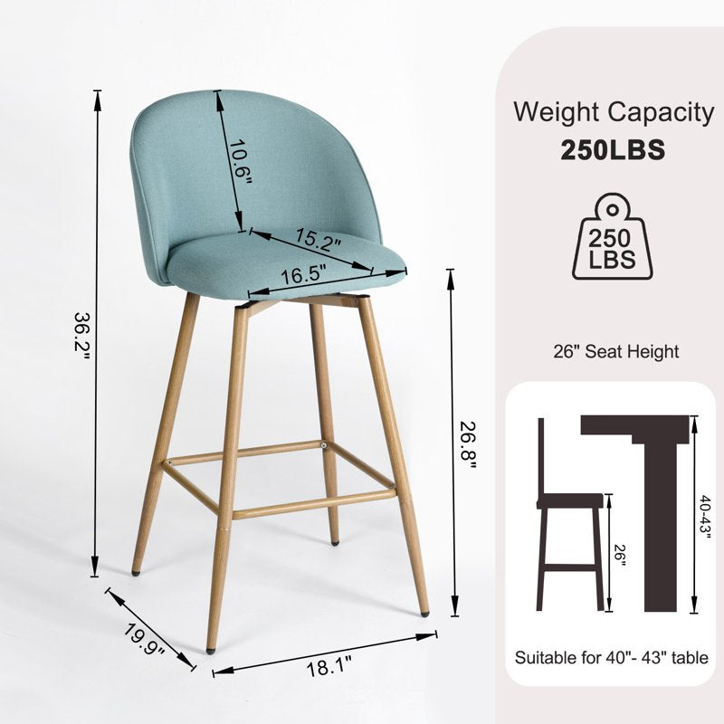26" Swivel Counter Height Bar Stools Set of 2 - Lake Blue