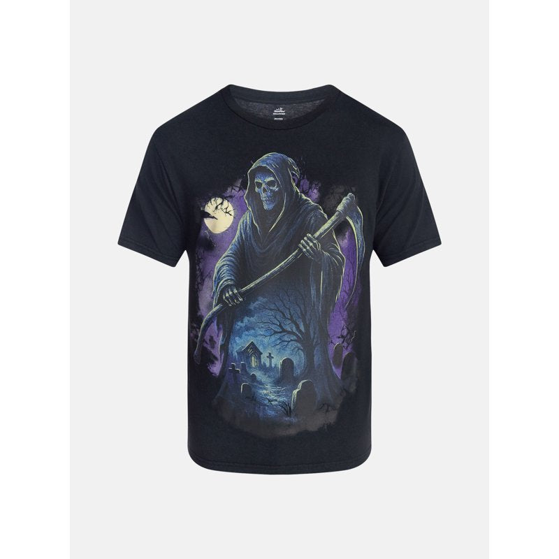 Halloween Men's Grim Reaper Graphic T-Shirt - Black Soot, Size L