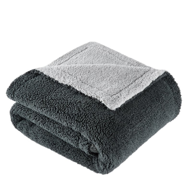 Reversible Sherpa Throw Blanket - Dark Gray & Light Gray, 50x60 Inches, Recycled Polyester, for Adults & Teens - Gray