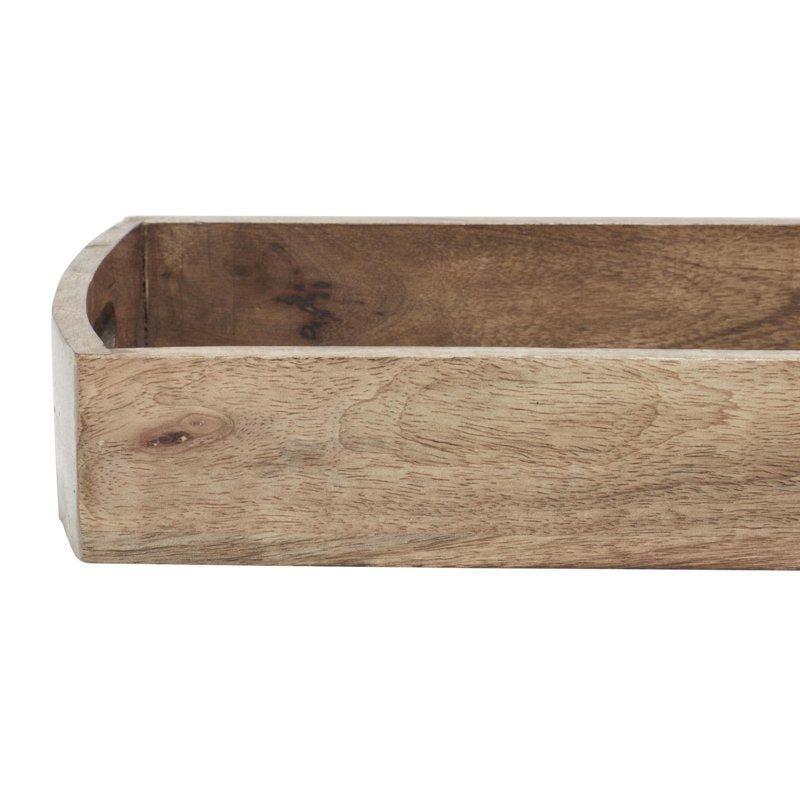 Rustic Light Brown Mango Wood Tray Set with Handles - 3 Pieces
