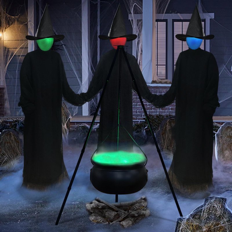 Halloween Outdoor Witch Cauldron with Tripod & Timer Lights - Black 51.1"