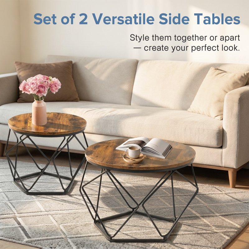 Small Round Nesting Coffee Table Set - Space-Saving Design