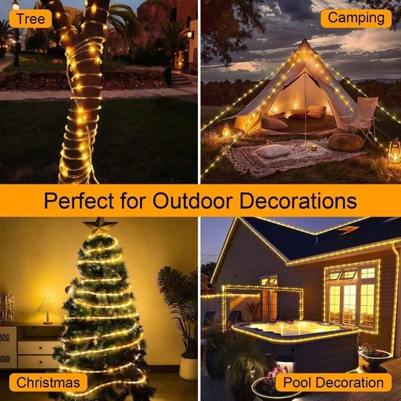 Solar Rope Lights Outdoor Waterproof 100LED Tube String Lights - Warm White 100LED