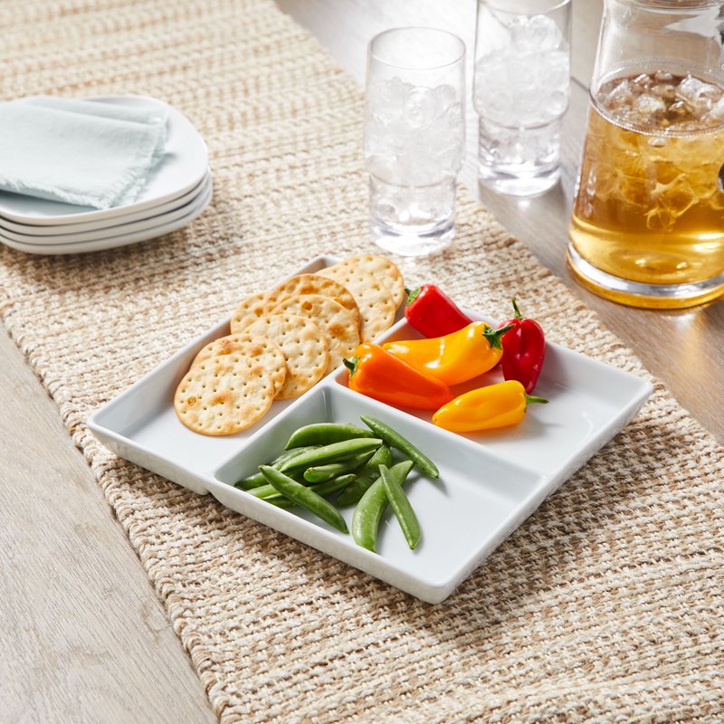 Rectangular Divided Tray - White Porcelain, 2 Pack