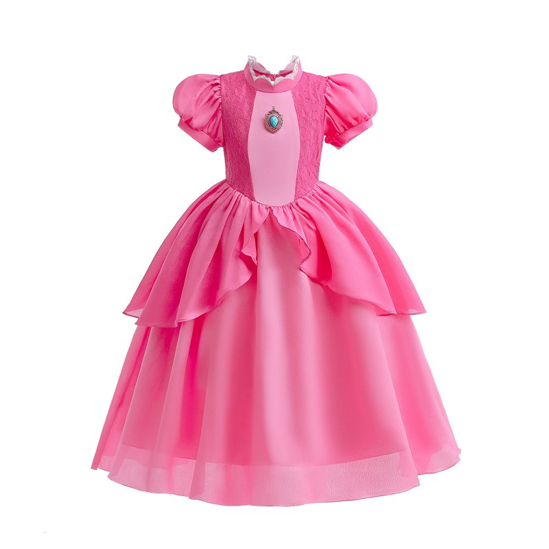 Girls Princess Costume Dress with Crown Gloves Earrings Wand 3T-10Y Peach Variation P03