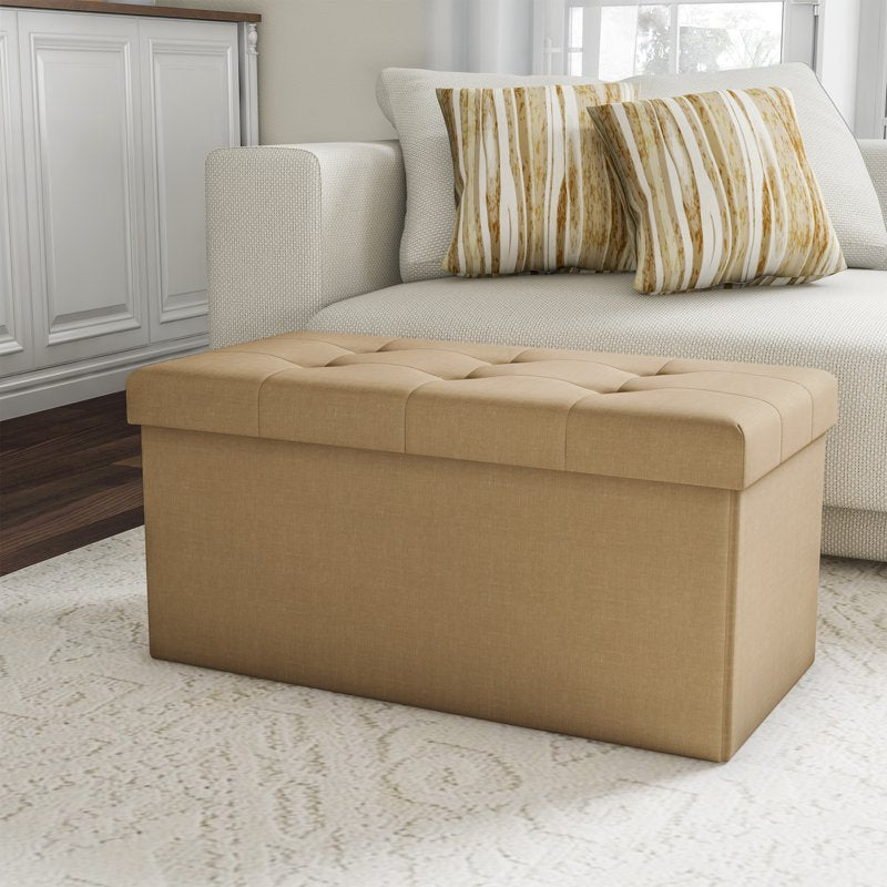30-Inch Folding Storage Ottoman Bench with Removable Bin - Beige
