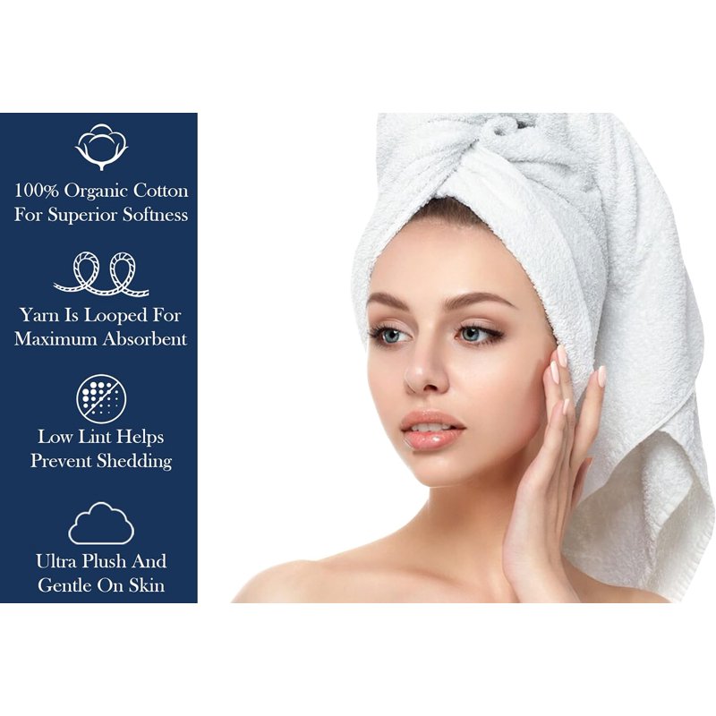 Organic Cotton Towel Set - 10-Piece Navy Blue Luxury Plush, Quick Dry & Absorbent