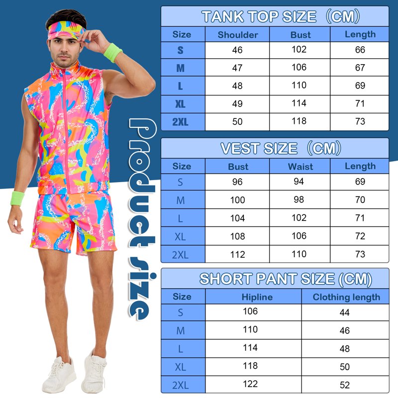 M Men's 80s 90s Workout Costume Set for Halloween Cosplay Party - Size M