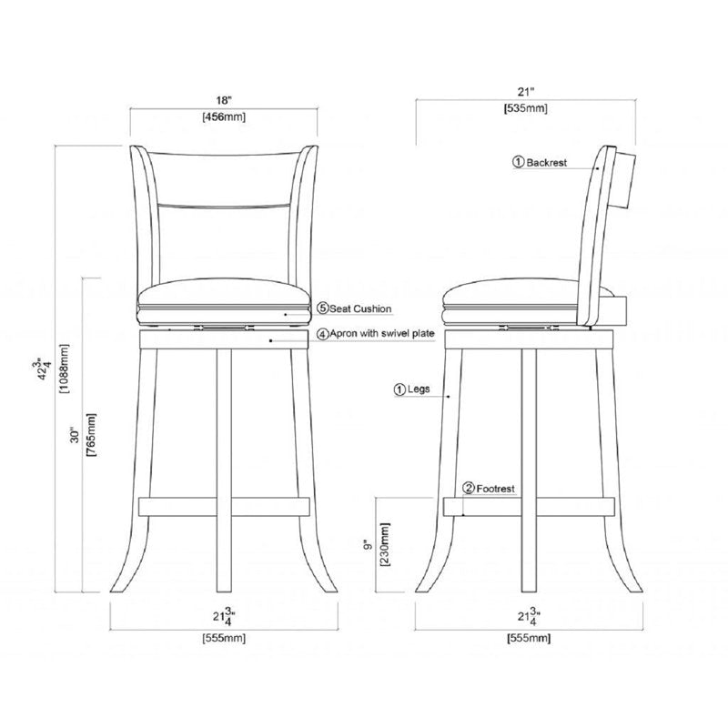 29-Inch High Open Back Swivel Bar Stool - English Tudor Finish