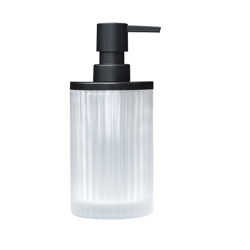 Ribbed Glass and Metal Soap Pump - White with Black Accents