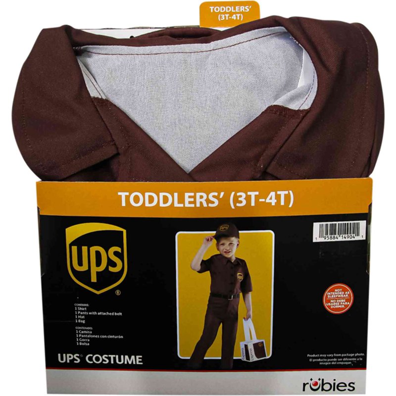 Toddler UPS Halloween Costume 3T-4T Delivery Driver Outfit with Pail