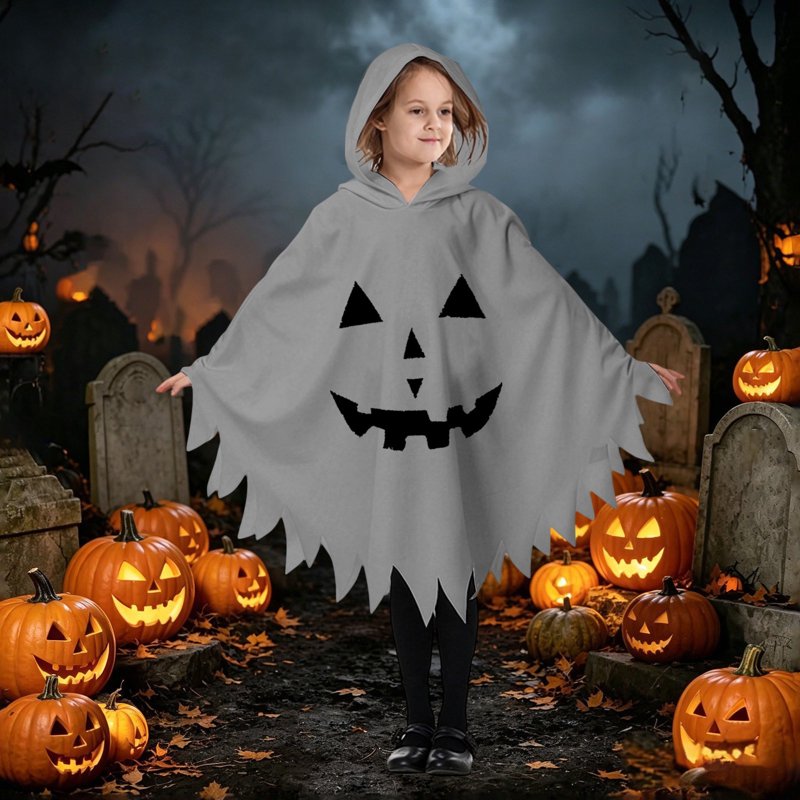 Kids Ghostface Hooded Costume Cape for Halloween - Grey, 3-4 Years