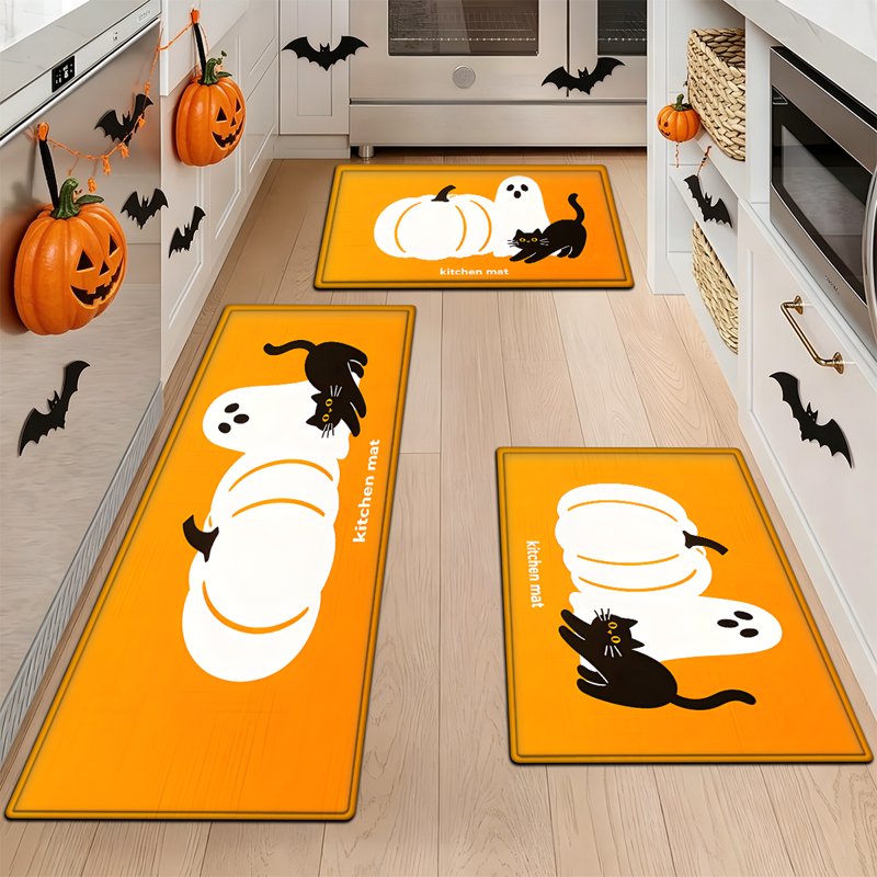 Halloween White Pumpkin Flannel Kitchen & Entryway Rug - 15.7''x23.6''