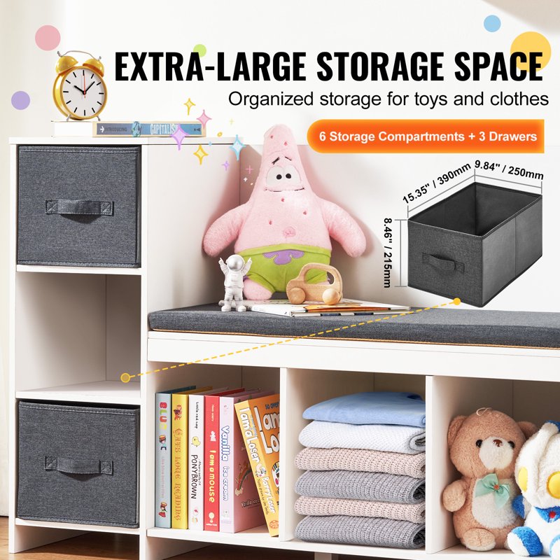 Children's Storage Bench with 6 Cubbies & 3 Drawers