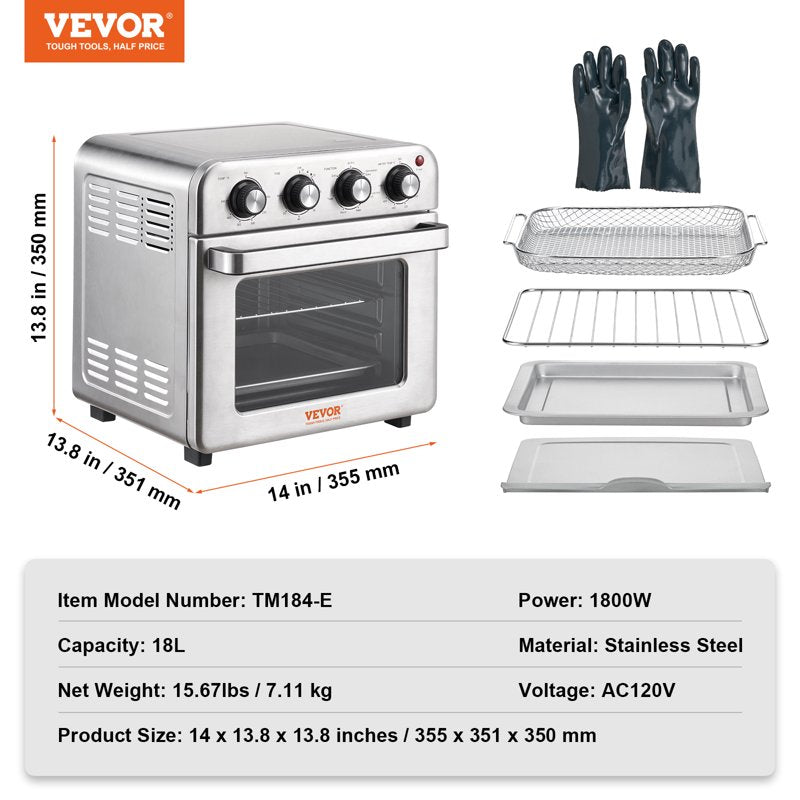 7-in-1 Air Fryer Toaster Oven - 18L Stainless Steel Convection Countertop Oven