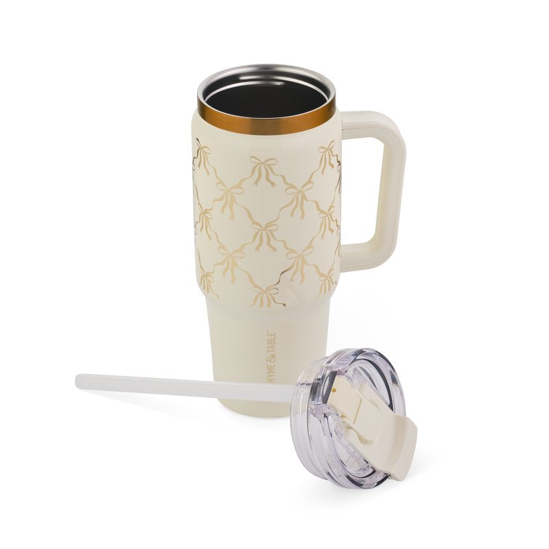 Stainless Steel Luna Tumbler 32oz with Handle & Dual Straw Lid - Cream Bow