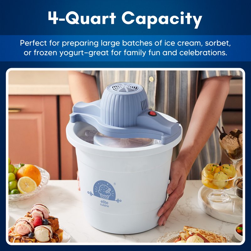 4-Quart Electric Ice Cream Maker - Homemade Gelato & Sorbet Machine
