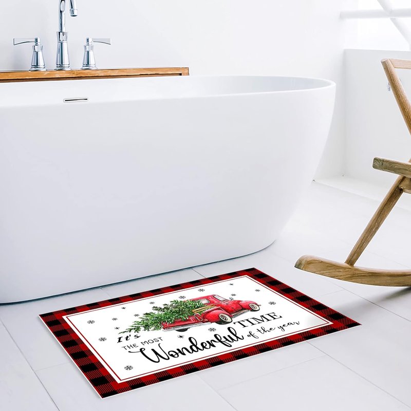 Red Buffalo Plaid Entrance Door Mat 32x20 Inch Christmas Truck Non-Slip Rug