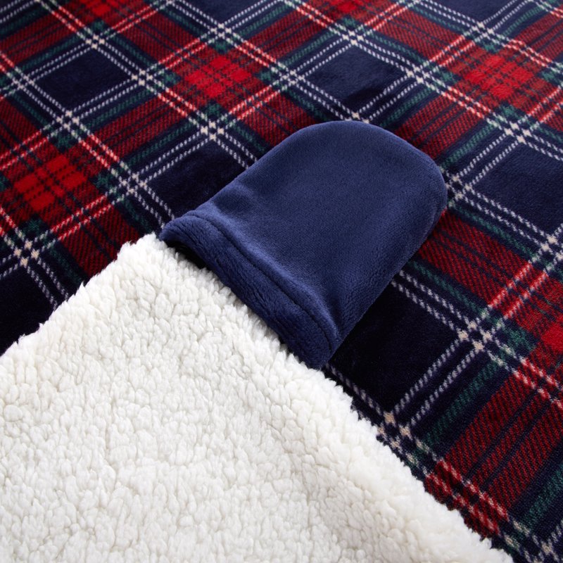 Adult Hooded Throw Blanket with Sherpa Reverse 50x60 inches - Cozy Plush & Plaid Design