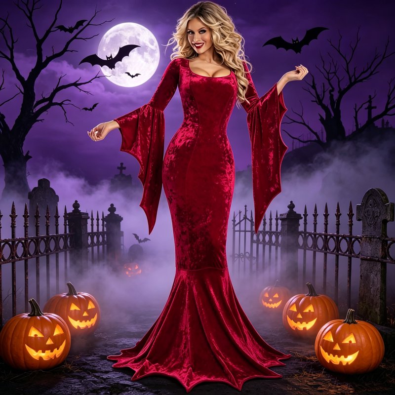 Gothic Witch Costume Dress for Women Halloween Cosplay Deep Red XL