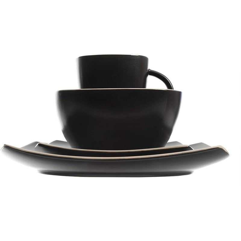 Soho Lounge Square 16-Piece Dinnerware Set - Matte Black