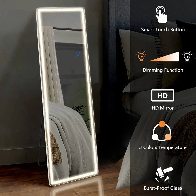 64 x 21 LED Full Length Mirror with Touch Control & 3-Color Dimmable Lights - Wall & Floor Mount